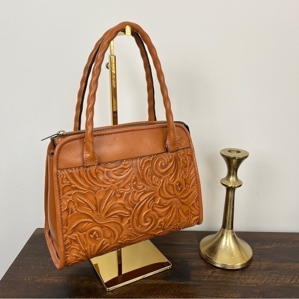 PATRICIA NASH TOOLED LEATHER PARIS SATCHEL/CROSSBODY FLORENCE TAN #558 NWT - Picture 3 of 11